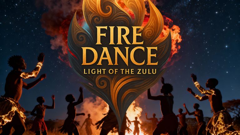 DJ CashD is silhouetted against a vibrant, fiery background with swirling patterns of light, capturing the primal energy of his Afro House song 'Fire Dance (Umdaniso Womlilo)'.