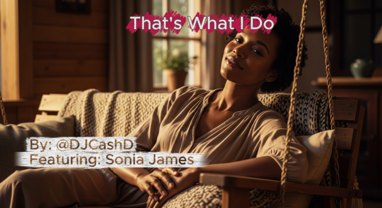 A vintage record player in a warmly lit room, with a hand gently placing the needle on a vinyl record, representing the soulful and intimate feel of DJ CashD's song 'That's What I Do'.